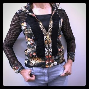 Free Shippng Roberto Cavalli Floral Mesh ZipUp Top
